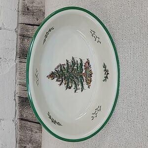 Spode 2000 Vintage Christmas Tree Oven to Table Oval Rimmed Dish in White/Green